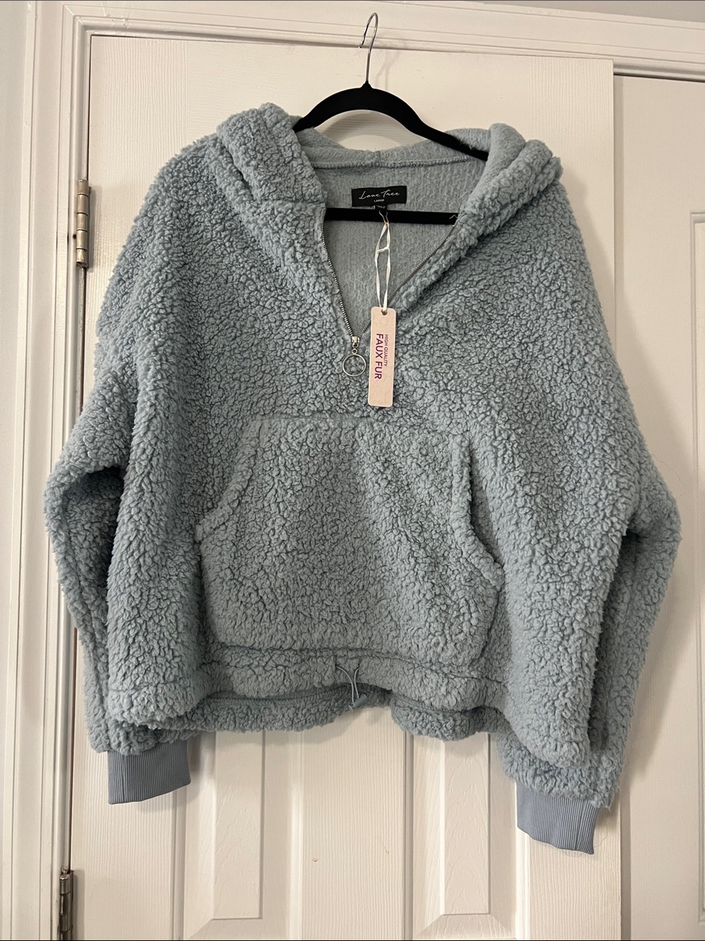 Love Tree Light Blue Faux Shearling Hooded Pullover